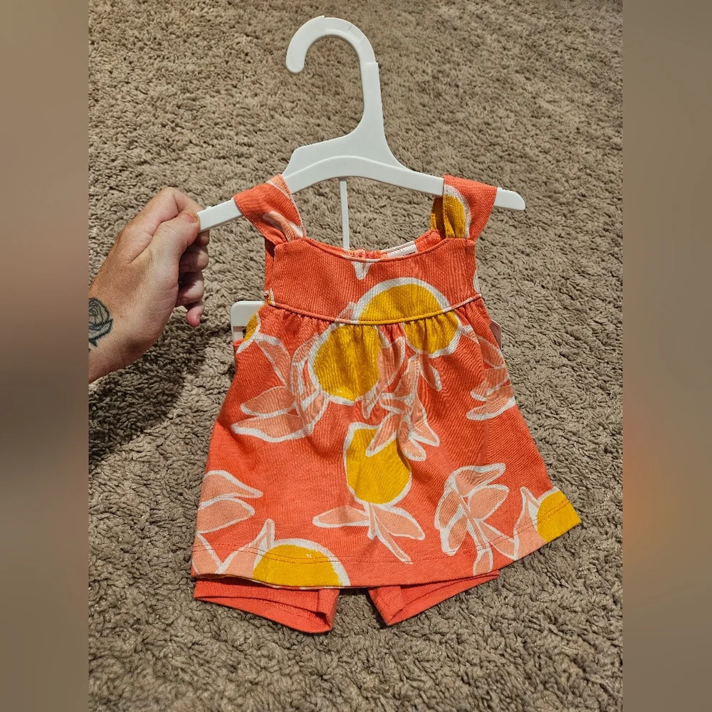 Carters orange yellow summer baby girl outfit 9 months 9m lemon florida vacay